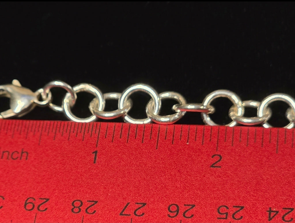 Sterling Silver Rolo Charm Bracelet 7 3/4 In 9mm