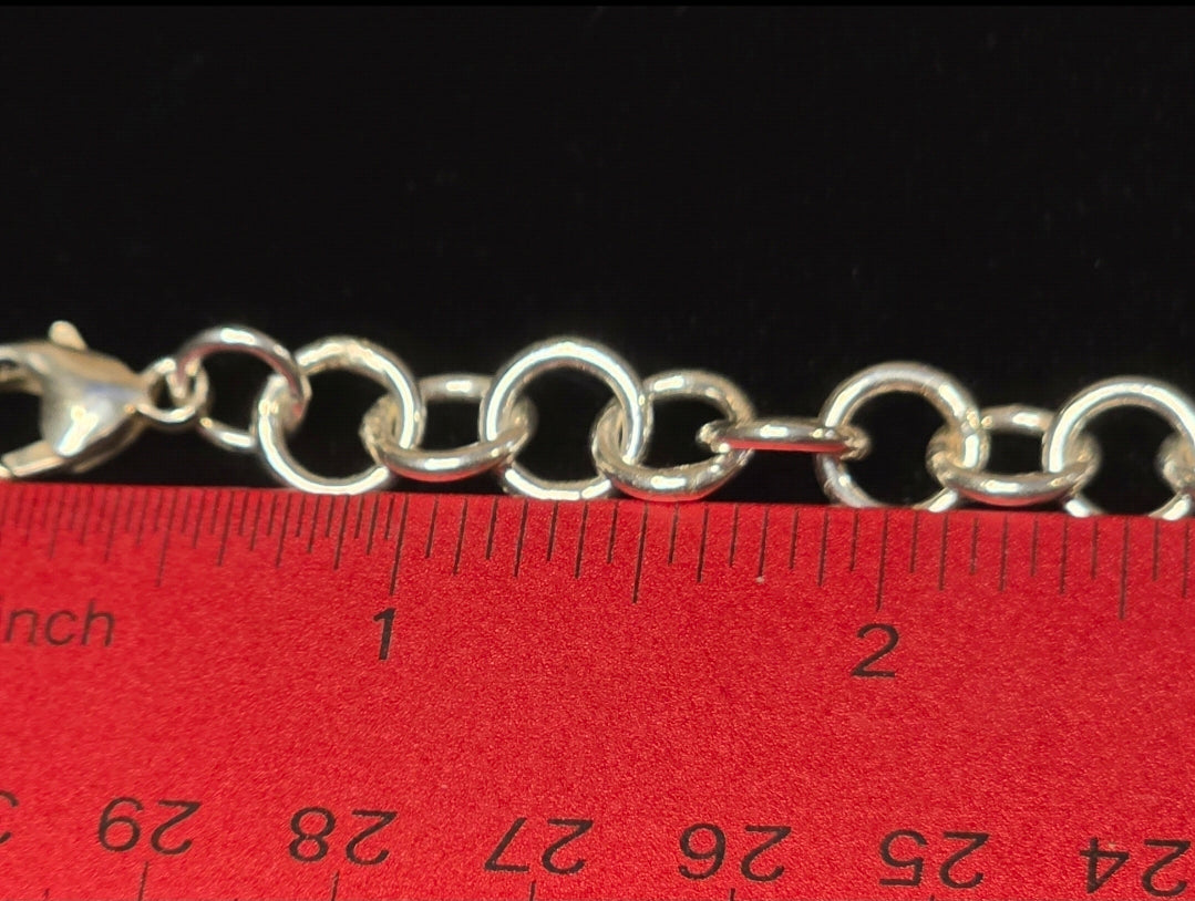 Sterling Silver Rolo Charm Bracelet 7 3/4 In 9mm