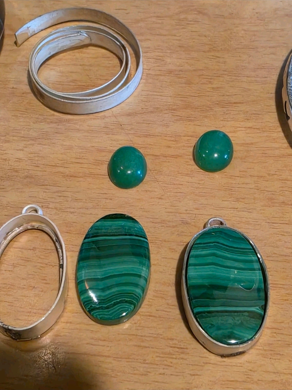 Malachite And Jadeite Sterling Silver Dangle Earrings