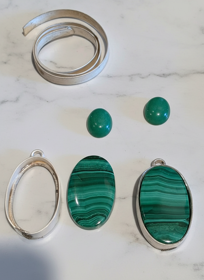 Sterling Silver Malachite And Green Onyx Dangle Earrings