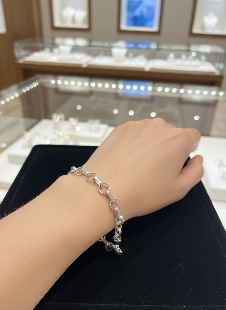 Sterling Silver Rolo and Paper Clip Link Bracelet 6.5 In