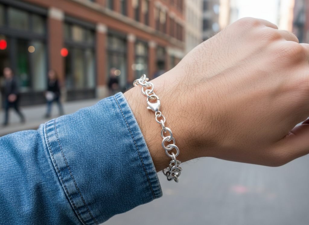 Sterling Silver Rolo Charm Bracelet 7 3/4 In 9mm