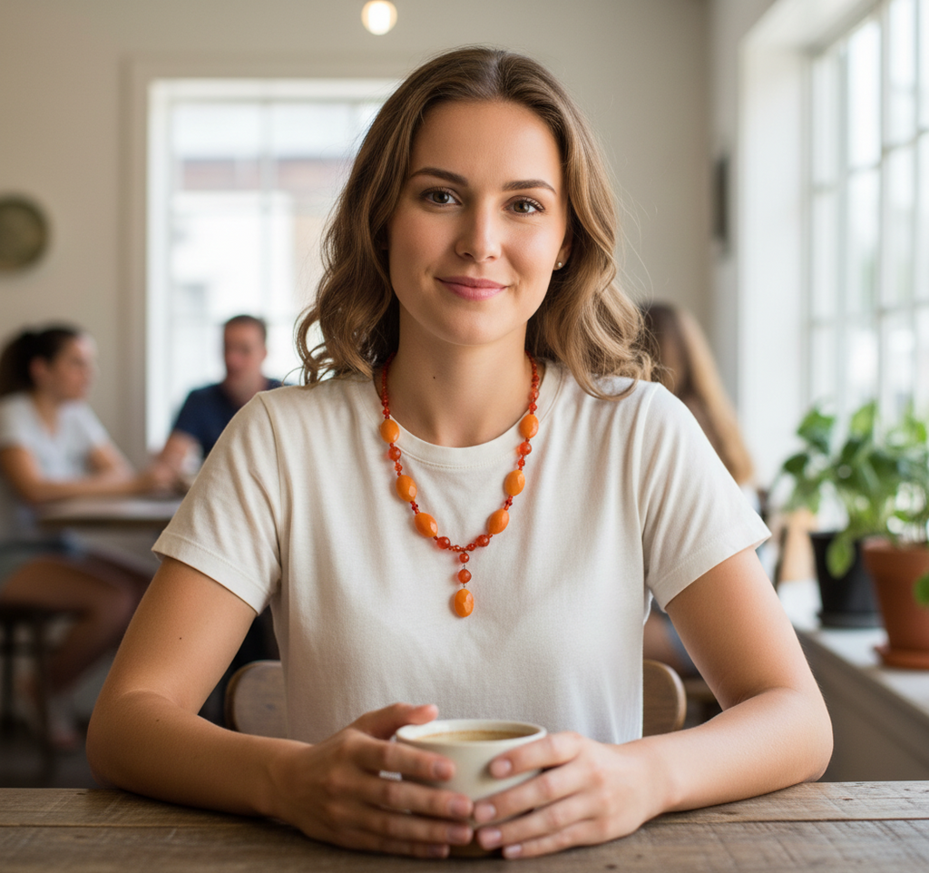 Sterling Silver Carnelian and Baltic Amber Necklace