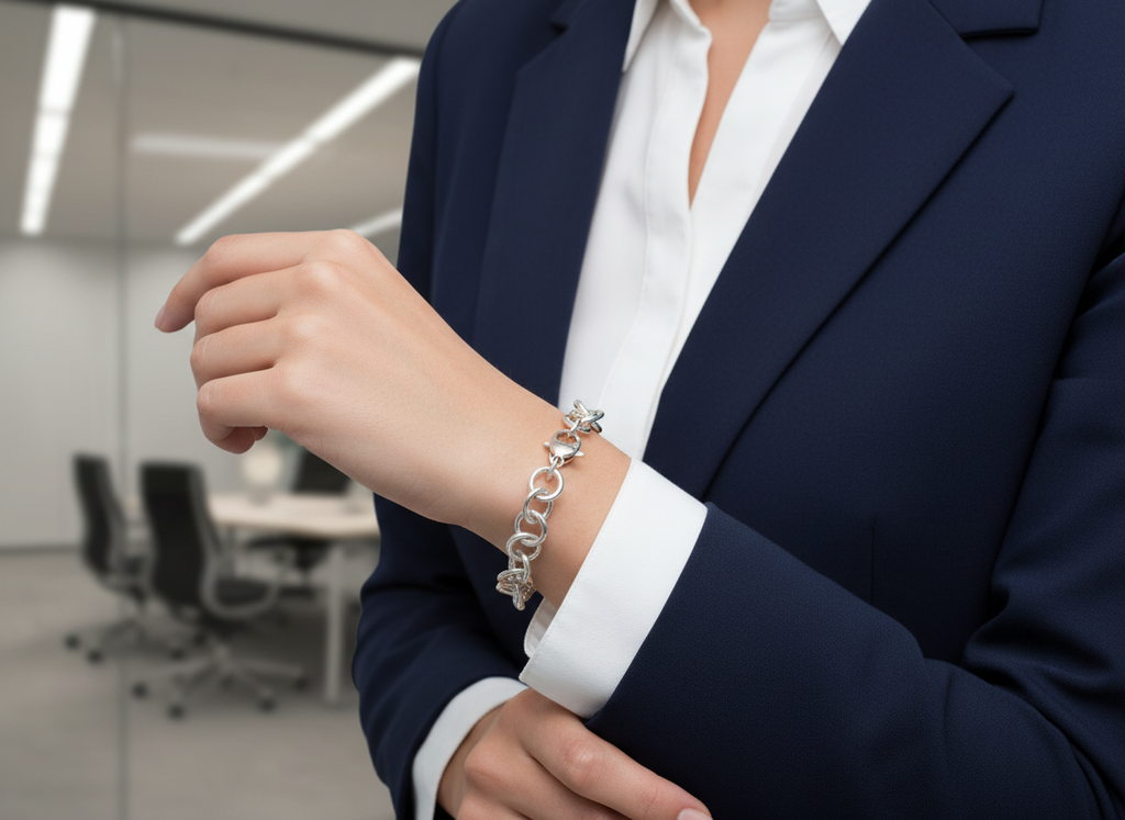 Sterling Silver Rolo Charm Bracelet 7 3/4 In 9mm