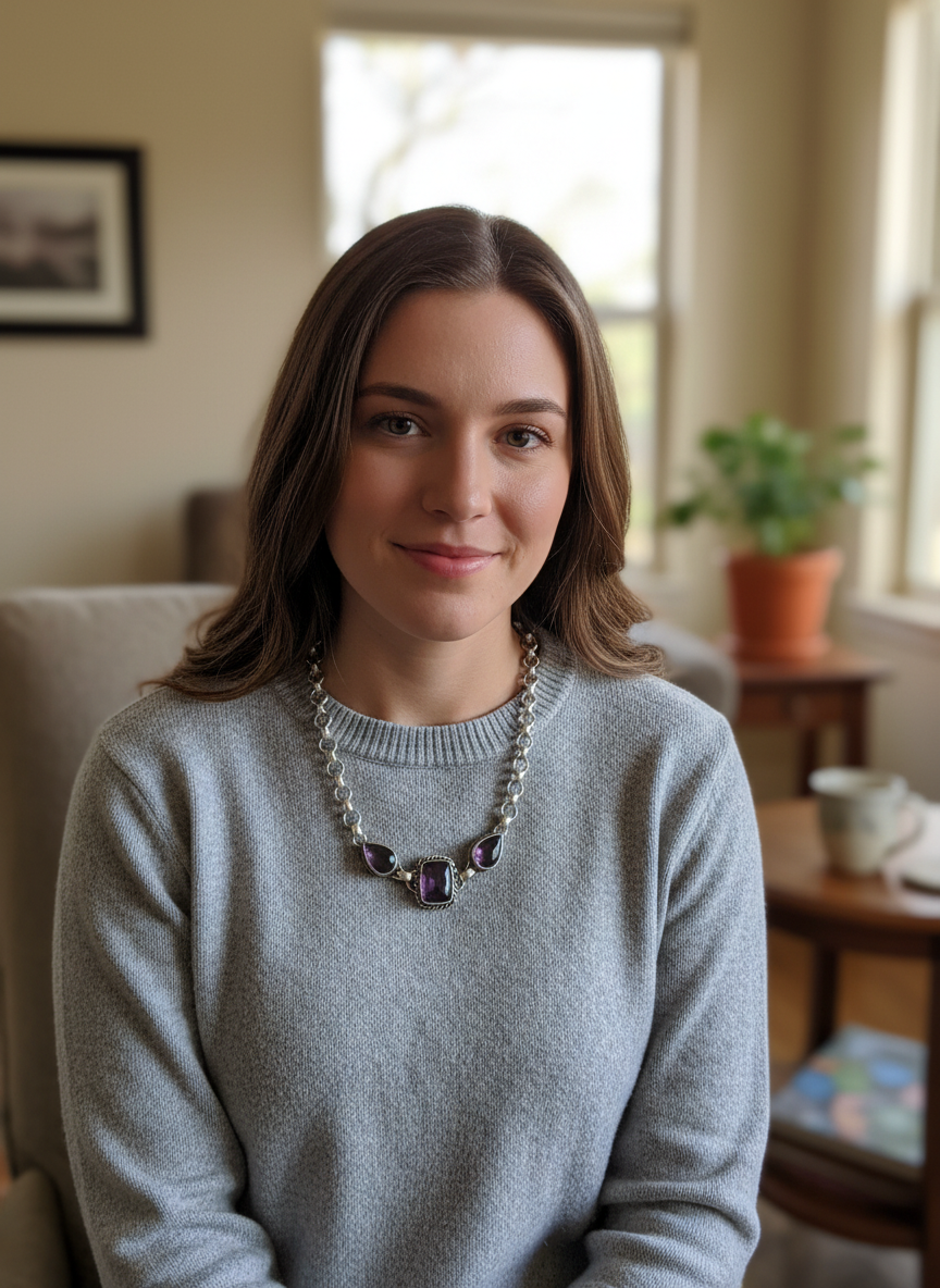 Amethyst Three Stone Sterling Silver Necklace