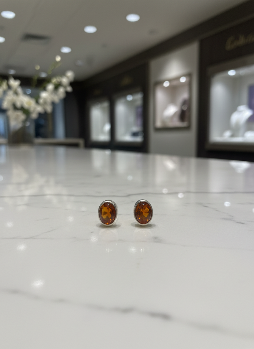 Hessonite Garnet Sterling Silver Studs