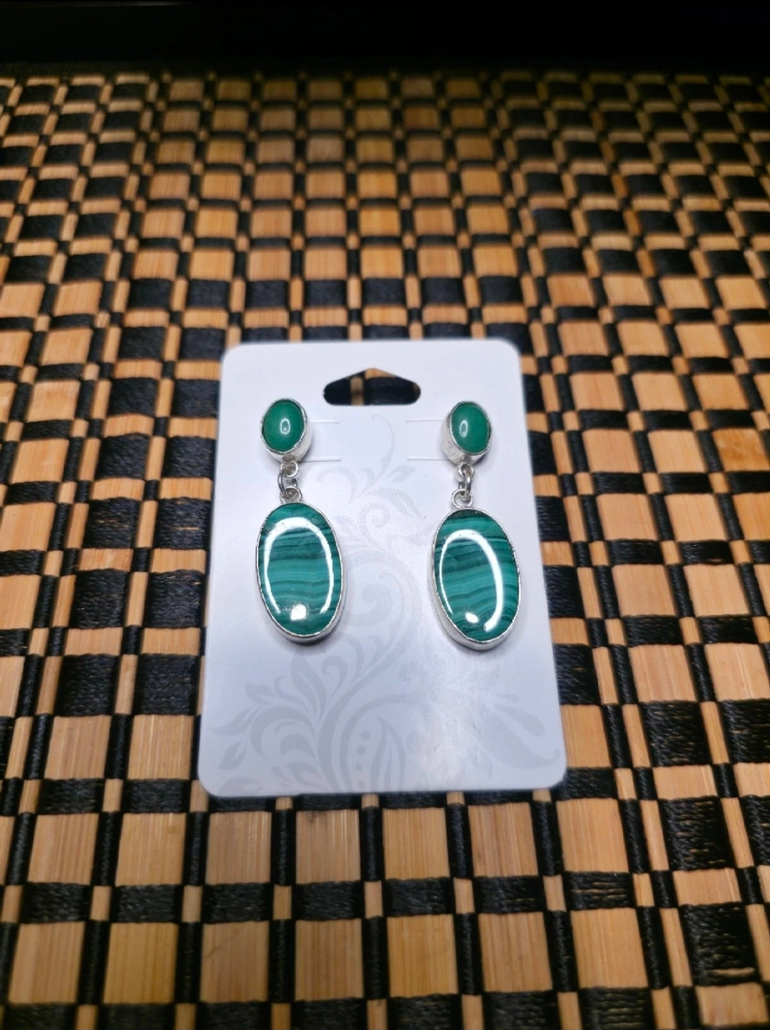 Malachite And Jadeite Sterling Silver Dangle Earrings