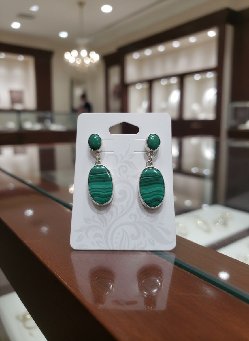Malachite And Jadeite Sterling Silver Dangle Earrings