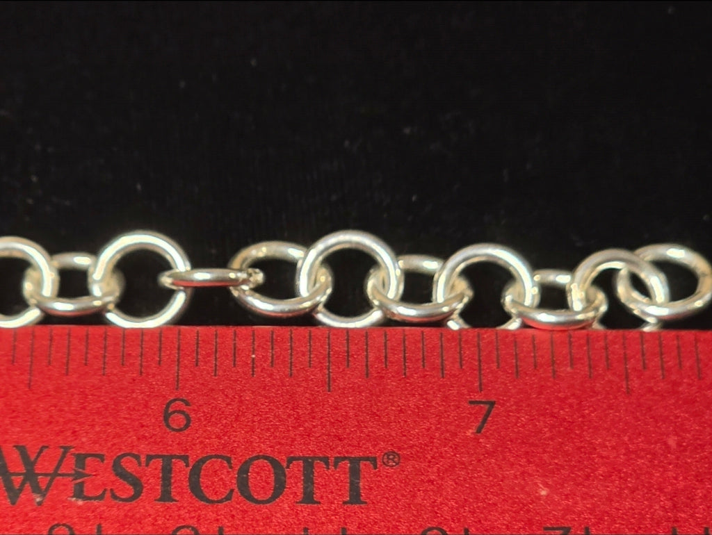 Sterling Silver Rolo Charm Bracelet 7 3/4 In 9mm