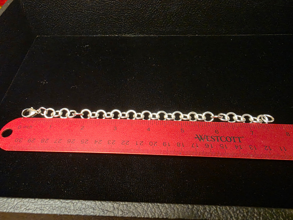 Sterling Silver Rolo Charm Bracelet 7 3/4 In 9mm