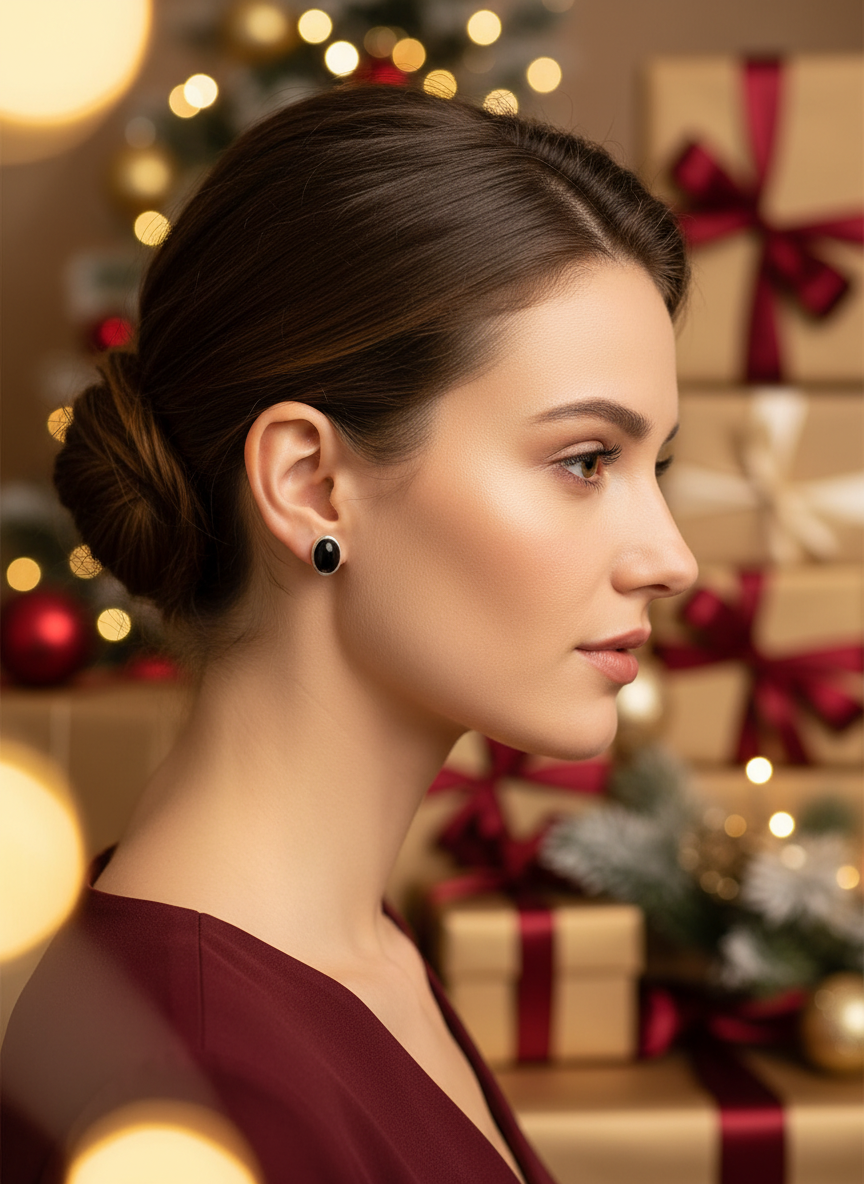 Oval Black Onyx Sterling Studs