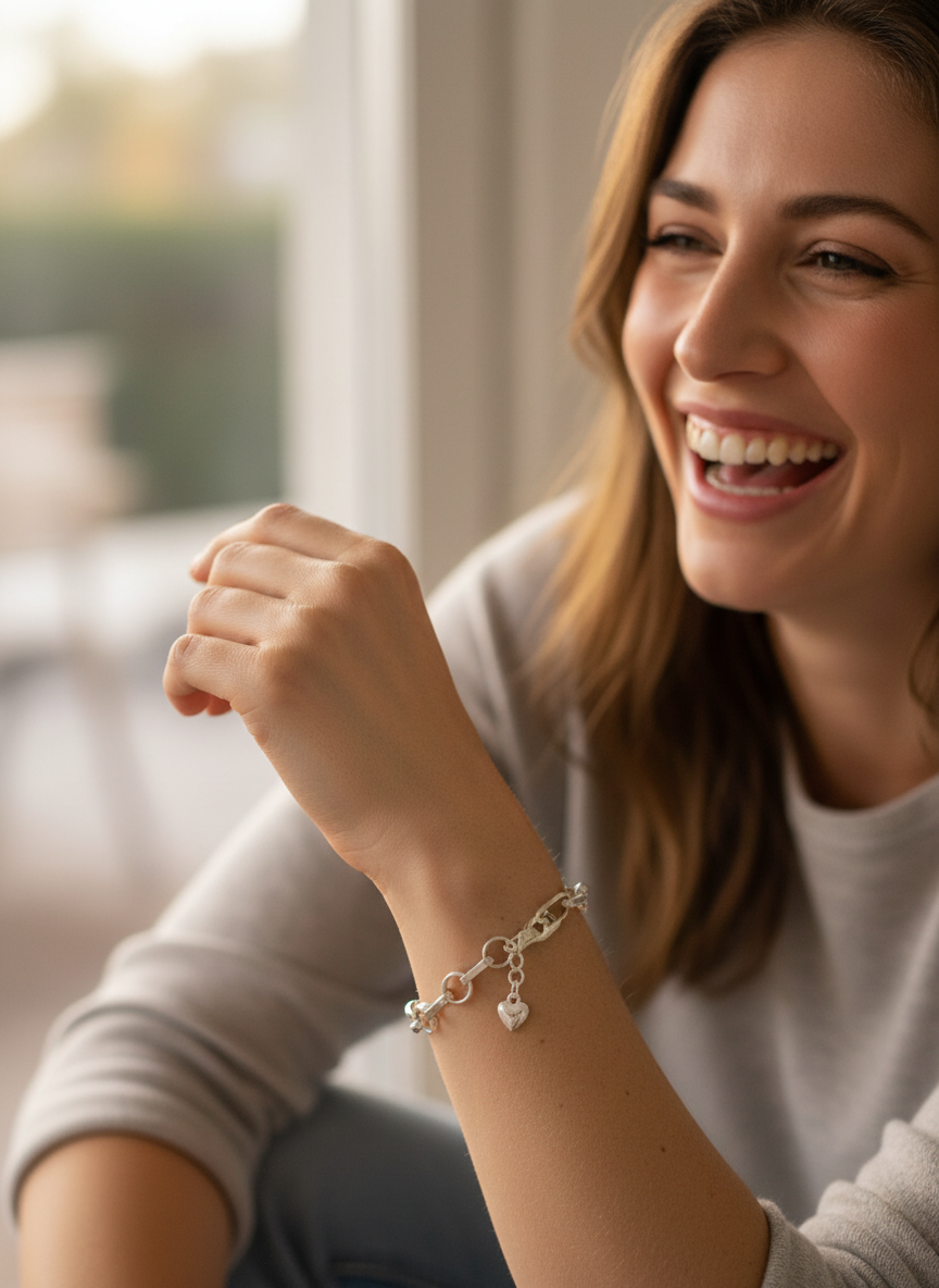 Sterling Silver Rolo and Paper Clip Link Bracelet 6.5 In