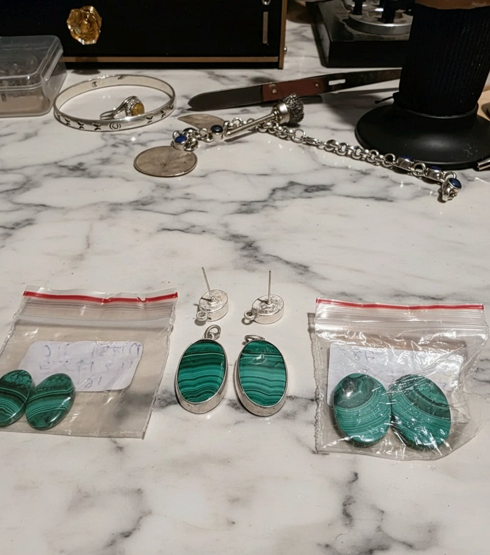 Sterling Silver Malachite And Green Onyx Dangle Earrings