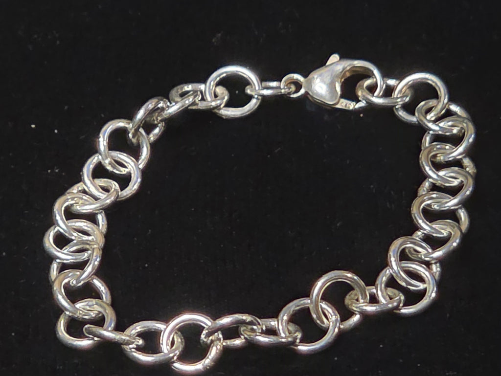Sterling Silver Rolo Charm Bracelet 7 3/4 In 9mm