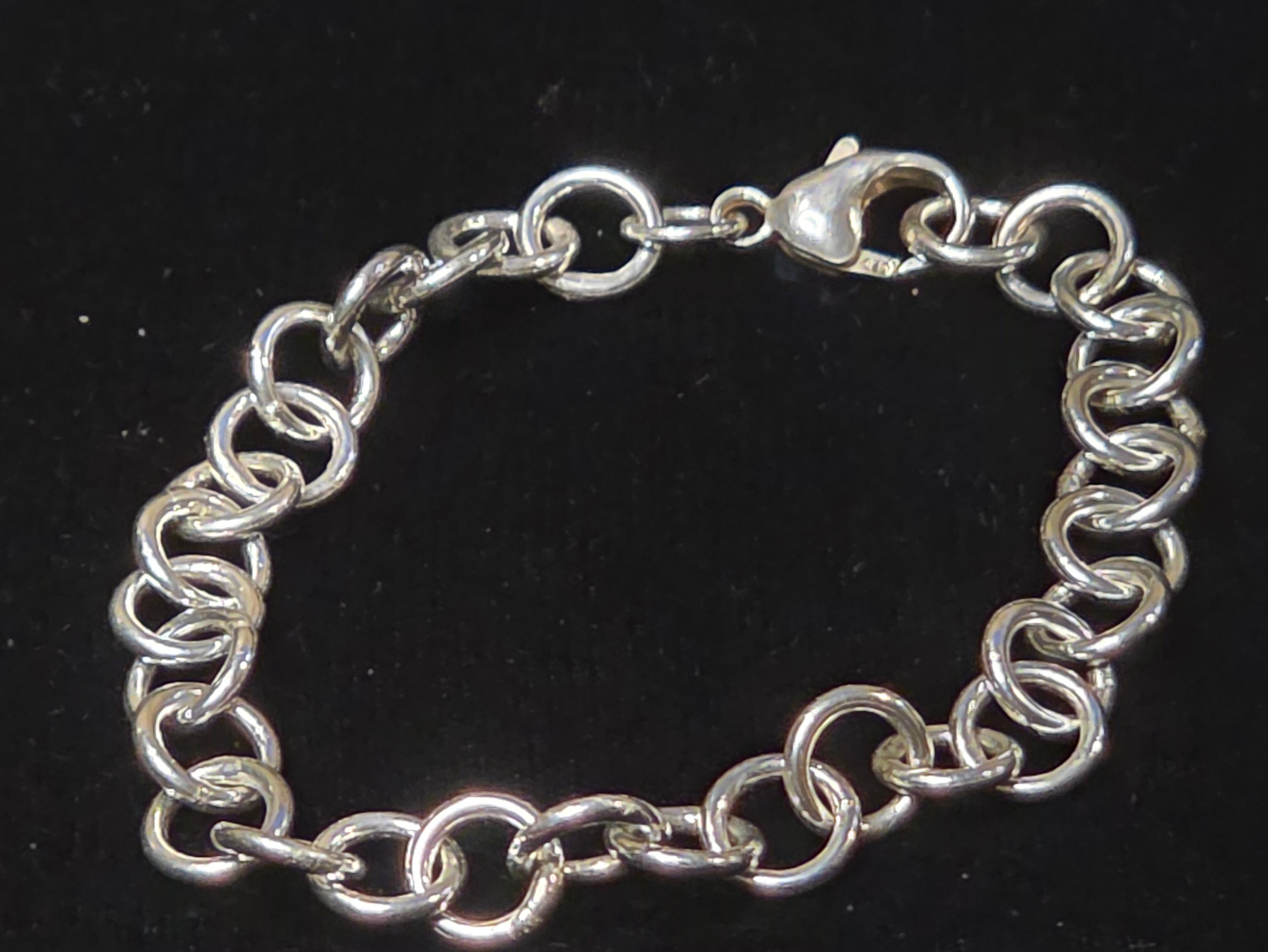 Sterling Silver Rolo Charm Bracelet 7 3/4 In 9mm