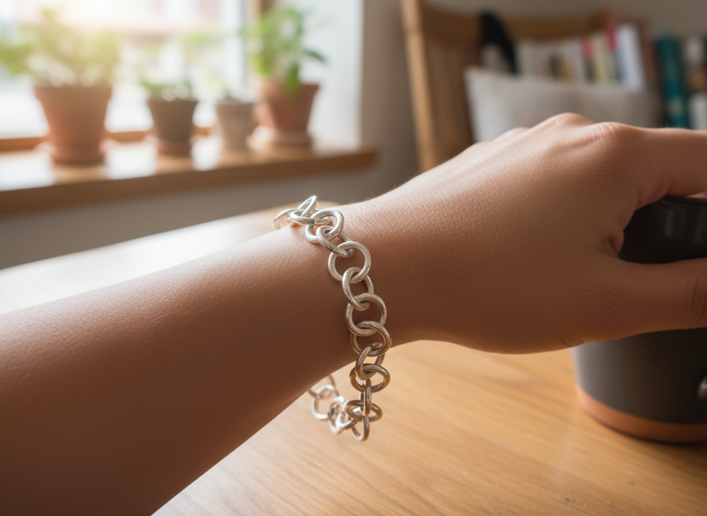 Sterling Silver Rolo Charm Bracelet 7 3/4 In 9mm