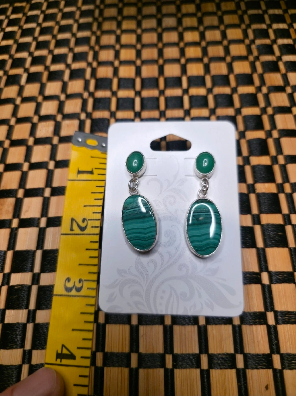 Malachite And Jadeite Sterling Silver Dangle Earrings
