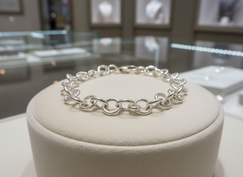 Sterling Silver Rolo Charm Bracelet 7 3/4 In 9mm