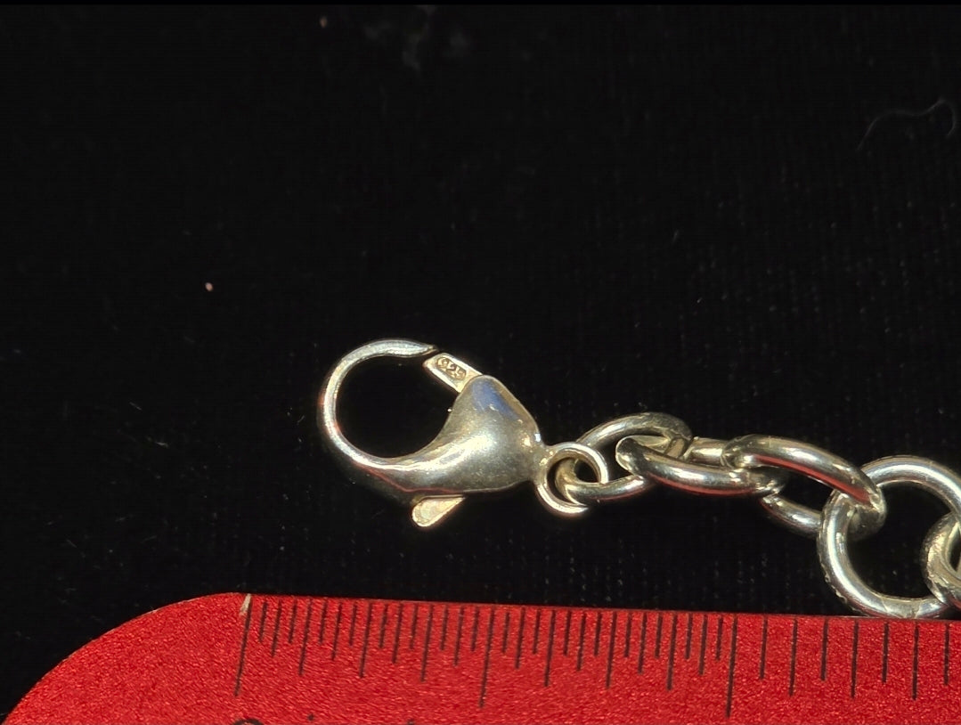 Sterling Silver Rolo Charm Bracelet 7 3/4 In 9mm