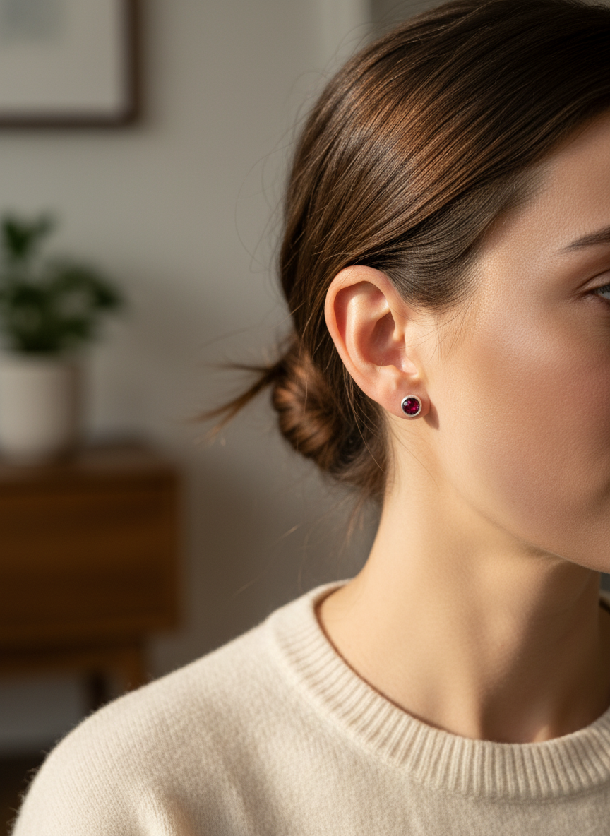 Sterling Silver Ruby Corundum Studs